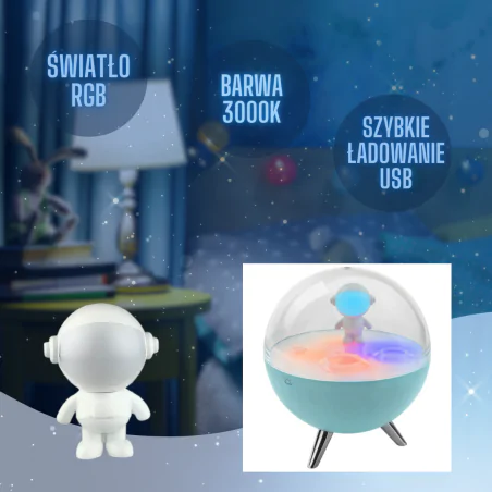 Oswietlenie-do-pokoju-dzieciecego - lampka dziecięca kosmos nocna led księżyc z astronautą kolorowe światło interblue 