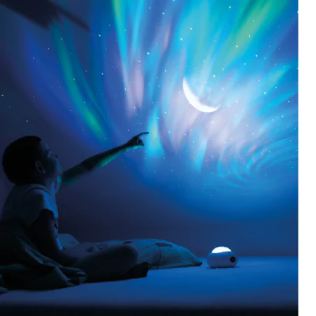 Oswietlenie-do-pokoju-dzieciecego - projektor gwiazd z muzyką lampka z projekcją kosmosu do zasypiania interblue 