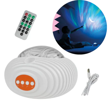 Oswietlenie-do-pokoju-dzieciecego - projektor gwiazd z muzyką lampka z projekcją kosmosu do zasypiania interblue 