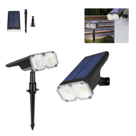 Lampy-solarne - lampka solarna ogrodowa led lampa ścienna 2w1 czarna duo 3653 lvt 