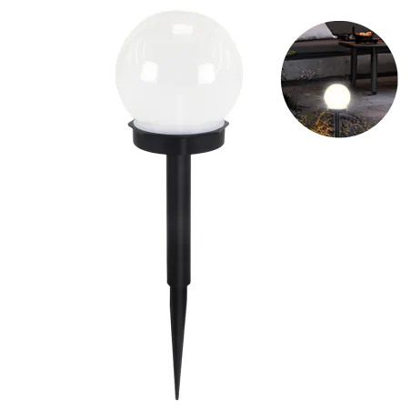 Lampy-solarne - lampka solarna do ogrodu biała kula wbijana na czarnej nóżce 10cm 04559 olin ideus 