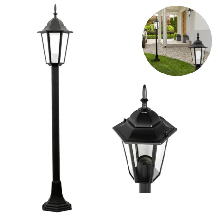 Lampy-ogrodowe-stojace - lampa ogrodowa w stylu angielskim czarna latarnia 96,5cm liguria polux-goldlux 