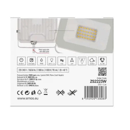 Naswietlacze-led-20w - naświetlacz led 20w w białej obudowie neutralny simpo zs2223w emos 