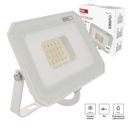 Naswietlacze-led-20w - naświetlacz led 20w w białej obudowie neutralny simpo zs2223w emos 