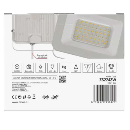 Naswietlacze-led-50w-i-wiecej - lampa zewnętrzna przed dom naświetlacz led 50w w białej obudowie neutralny simpo zs2243w  emos 