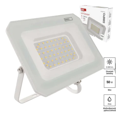Naswietlacze-led-50w-i-wiecej - lampa zewnętrzna przed dom naświetlacz led 50w w białej obudowie neutralny simpo zs2243w  emos 