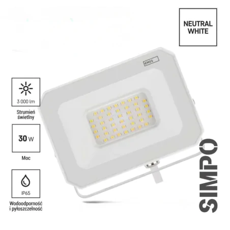 Naswietlacze-led-30w - kinkiet nad wejście przed dom naświetlacz led 30w w białej obudowie neutralny simpo zs2233w  emos 