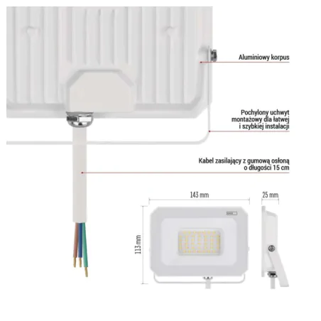 Naswietlacze-led-30w - kinkiet nad wejście przed dom naświetlacz led 30w w białej obudowie neutralny simpo zs2233w  emos 