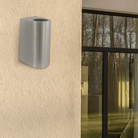 Kinkiety-ogrodowe - kinkiet ogrodowy elewacyjny owalny góra/dół satynowy szczotkowany boston 304599 polux 