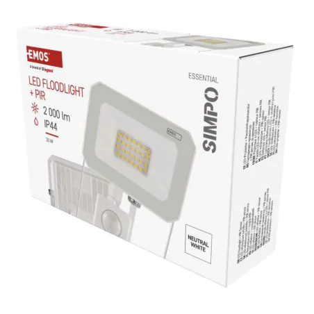 Naswietlacze-z-czujnikiem-ruchu - naświetlacz led w białej obudowie z czujnikiem ruchu i zmierzchu 20w simpo zs2323w emos 