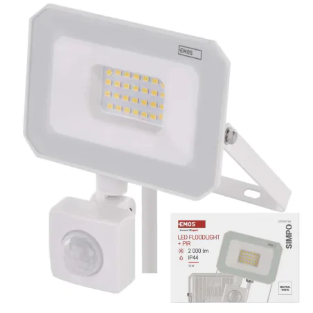 Naswietlacze-z-czujnikiem-ruchu - naświetlacz led w białej obudowie z czujnikiem ruchu i zmierzchu 20w simpo zs2323w emos 