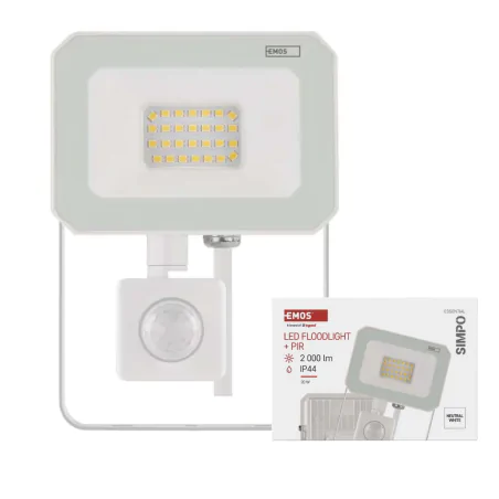 Naswietlacze-z-czujnikiem-ruchu - naświetlacz led w białej obudowie z czujnikiem ruchu i zmierzchu 20w simpo zs2323w emos 