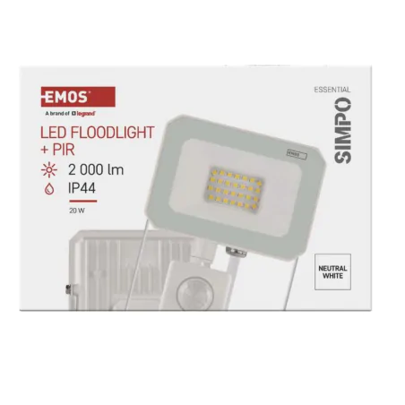 Naswietlacze-z-czujnikiem-ruchu - naświetlacz led w białej obudowie z czujnikiem ruchu i zmierzchu 20w simpo zs2323w emos 