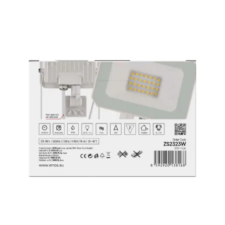 Naswietlacze-z-czujnikiem-ruchu - naświetlacz led w białej obudowie z czujnikiem ruchu i zmierzchu 20w simpo zs2323w emos 