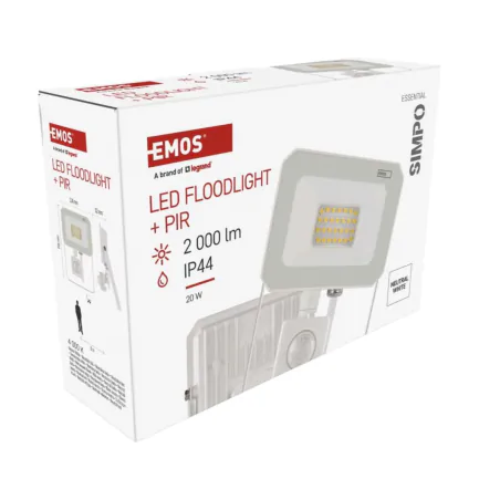 Naswietlacze-z-czujnikiem-ruchu - naświetlacz led w białej obudowie z czujnikiem ruchu i zmierzchu 20w simpo zs2323w emos 