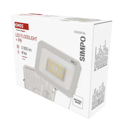 Naswietlacze-z-czujnikiem-ruchu - lampa zewnętrzna naświetlacz  led przed dom biały 30w z czujnikiem ruchu simpo zs2333w emos 