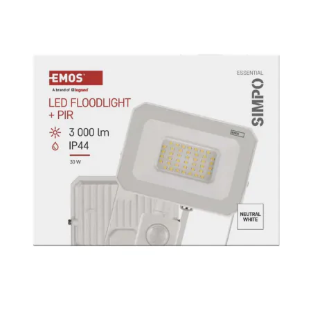 Naswietlacze-z-czujnikiem-ruchu - lampa zewnętrzna naświetlacz  led przed dom biały 30w z czujnikiem ruchu simpo zs2333w emos 