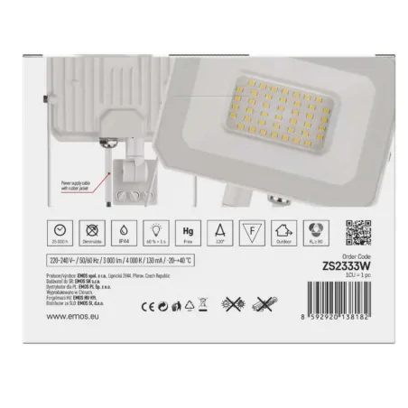 Naswietlacze-z-czujnikiem-ruchu - lampa zewnętrzna naświetlacz  led przed dom biały 30w z czujnikiem ruchu simpo zs2333w emos 