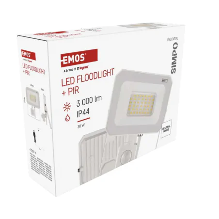 Naswietlacze-z-czujnikiem-ruchu - lampa zewnętrzna naświetlacz  led przed dom biały 30w z czujnikiem ruchu simpo zs2333w emos 