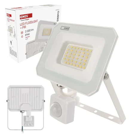 Naswietlacze-z-czujnikiem-ruchu - lampa zewnętrzna naświetlacz  led przed dom biały 30w z czujnikiem ruchu simpo zs2333w emos 