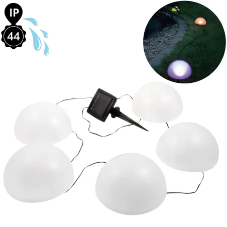 Lampy-solarne - lampa solarna wbijana girlanda ogrodowa białe półkule z kolorowym światłem eko0450 eko-light 