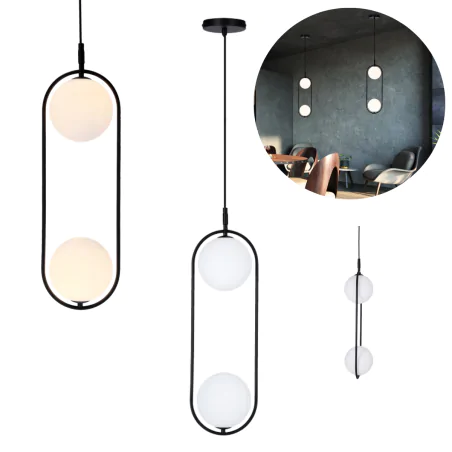 Lampy-sufitowe - lampa sufitowa wisząca podwójna żyrandol kule czarna cordel 32-10155 candellux 