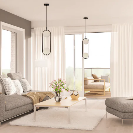 Lampy-sufitowe - lampa sufitowa wisząca podwójna żyrandol kule czarna cordel 32-10155 candellux 