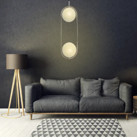Lampy-sufitowe - lampa sufitowa zwis w chromowanej obudowie dwie mleczne szklane kule cordel 32-32072 candellux 