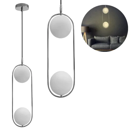 Lampy-sufitowe - lampa sufitowa zwis w chromowanej obudowie dwie mleczne szklane kule cordel 32-32072 candellux 