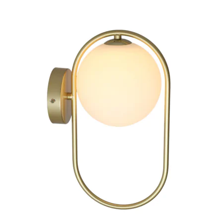 Kinkiety-do-salonu - kinkiet lampa ścienna złota z mlecznym kloszem w kształcie kuli cordel 21-73440 candellux 