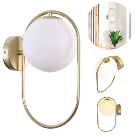 Kinkiety-do-salonu - kinkiet lampa ścienna złota z mlecznym kloszem w kształcie kuli cordel 21-73440 candellux 