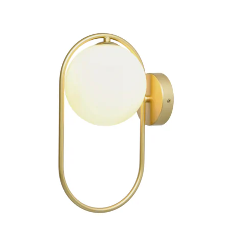 Kinkiety-do-salonu - kinkiet lampa ścienna złota z mlecznym kloszem w kształcie kuli cordel 21-73440 candellux 