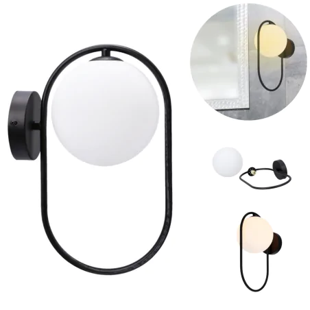 Kinkiety - kinkiet ścienny lampa czarna z mlecznym kulistym kloszem cordel 21-10179 candellux 