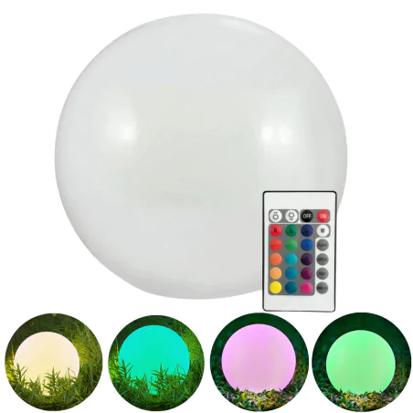 Lampy-kule-ogrodowe - lampa solarna do ogrodu kula na pilota 20cm z kolorowym światłem rgb 325365 polux-goldlux 