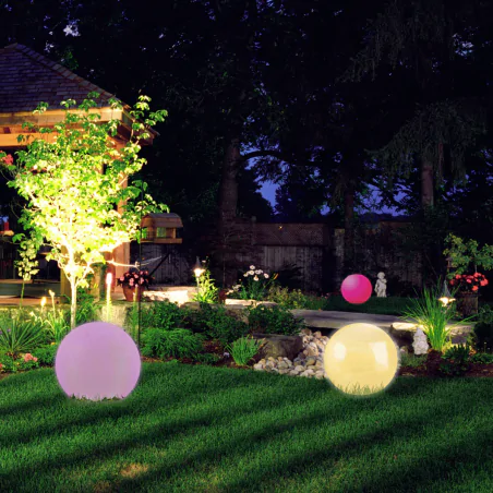 Lampy-kule-ogrodowe - lampa solarna do ogrodu kula o średnicy 40cm na pilota z kolorowym światłem polux-goldlux 