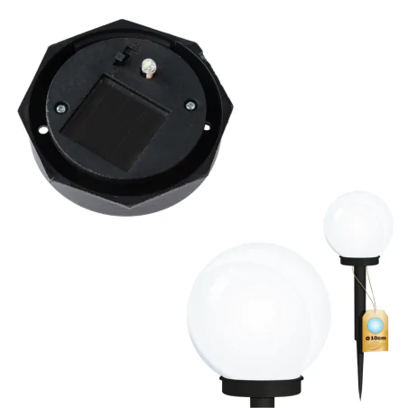 Lampy-solarne - lampka solarna ogrodowa led kula 10cm wbijana w ziemię na czarnej nóżce atris lumiled 
