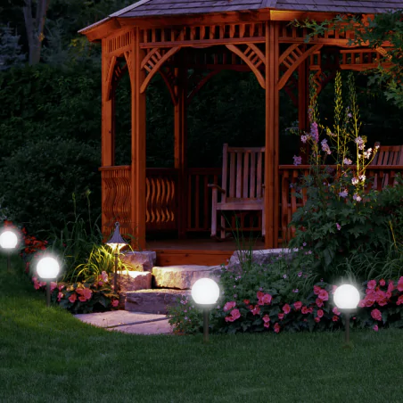 Lampy-solarne - lampka solarna ogrodowa led kula 10cm wbijana w ziemię na czarnej nóżce atris lumiled 