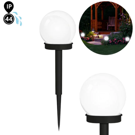 Lampy-solarne - lampka solarna ogrodowa led kula 10cm wbijana w ziemię na czarnej nóżce atris lumiled 