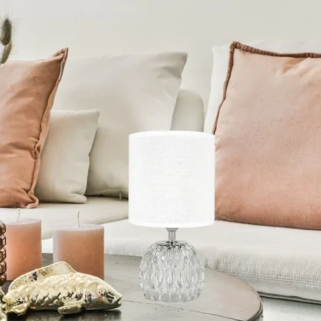 Lampki-nocne - kryształowa lampka stołowa z białym kloszem e14 zefir 04723 ideus 