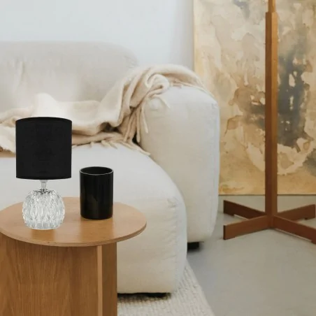 Lampki-nocne - kryształowa lampka stołowa z czarnym kloszem glamour e14 zefir 04724 ideus 