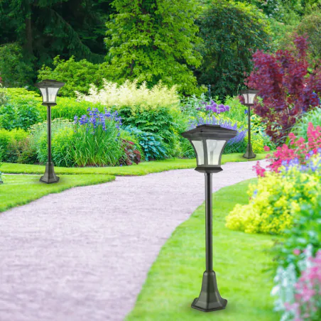 Lampy-solarne - lampa ogrodowa latarnia solarna w czarnej obudowie tirana 325518 polux-goldlux 