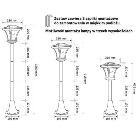Lampy-solarne - lampa ogrodowa latarnia solarna w czarnej obudowie tirana 325518 polux-goldlux 