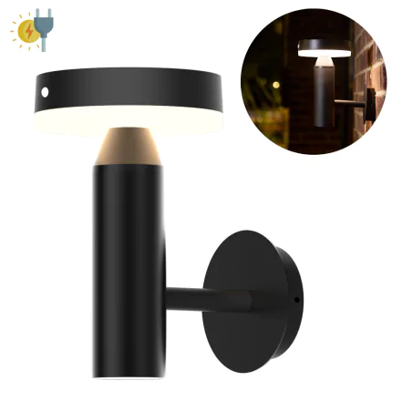 Lampy-solarne - lampa solarna elewacyjna kinkiet czarny z możliwością ładowania przez usb gwinea 329783 polux-goldlux 