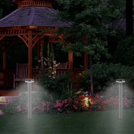 Lampy-solarne - lampa solarna stojąca do ogrodu czarna z czujnikiem ruchu i zmierzchu gwinea 329790 polux-goldlux 