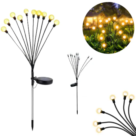 Lampy-solarne - lampka solarna ogrodowa wbijana gałązki z kuleczkami z ciepłym światłem 10xled 3659 lvt 