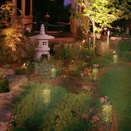 Lampy-solarne - lampa solarna wbijana w grunt ażurowy słupek do ogrodu prostokątny ciepłe światło azure lumsol1080 lumiled 