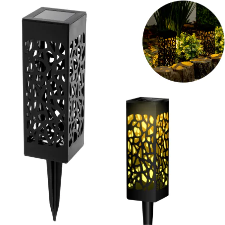 Lampy-solarne - lampa solarna wbijana w grunt ażurowy słupek do ogrodu prostokątny ciepłe światło azure lumsol1080 lumiled 