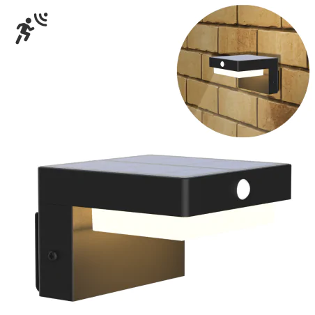 Lampy-solarne - kinkiet solarny led na elewację z czujnikiem ruchu czarny mali 329417 polux-goldlux 