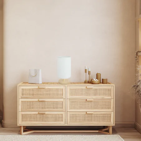 Lampki-nocne - lampka stołowa skandynawska drewno z białym kloszem e14 bela ideus 