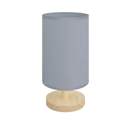 Lampki-nocne - lampka stołowa szara z drewnianą podstawą e14 bela ideus 